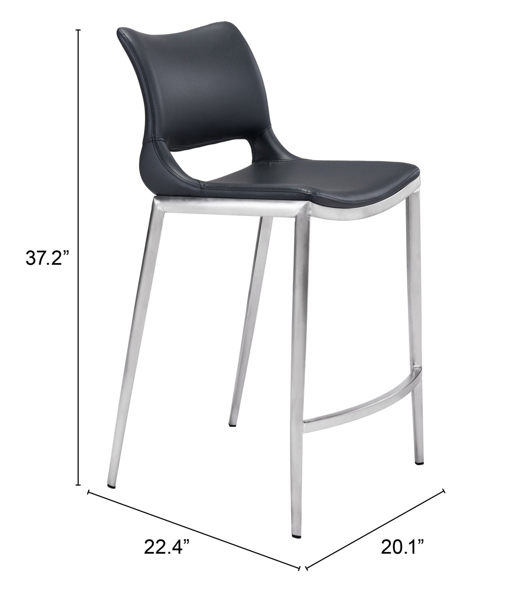 Ace Counter Stool (Set of 2) Black & Silver - Cozy Roots Decor