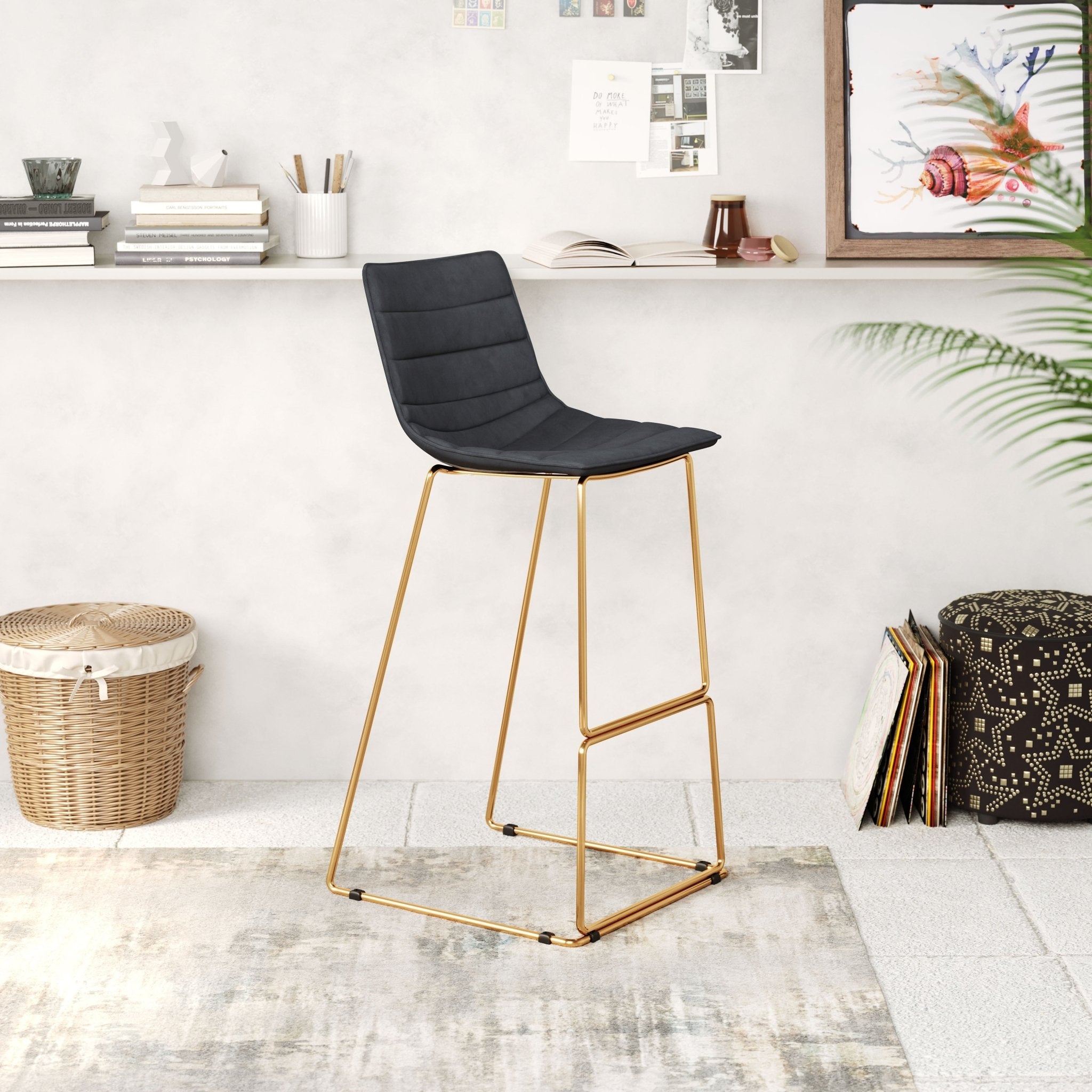 Adele Barstool (Set of 2) Black & Gold - Cozy Roots Decor