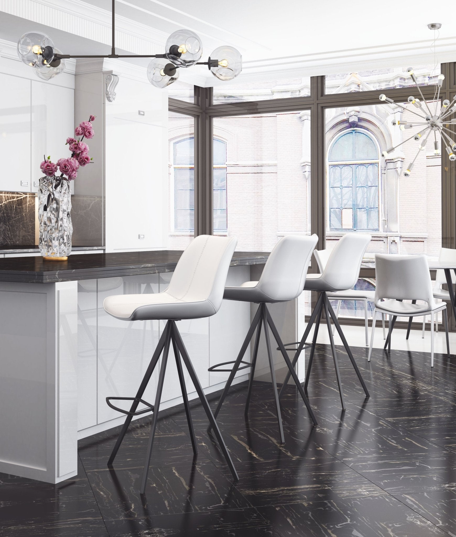 Aki Barstool (Set of 2) White & Black - Cozy Roots Decor