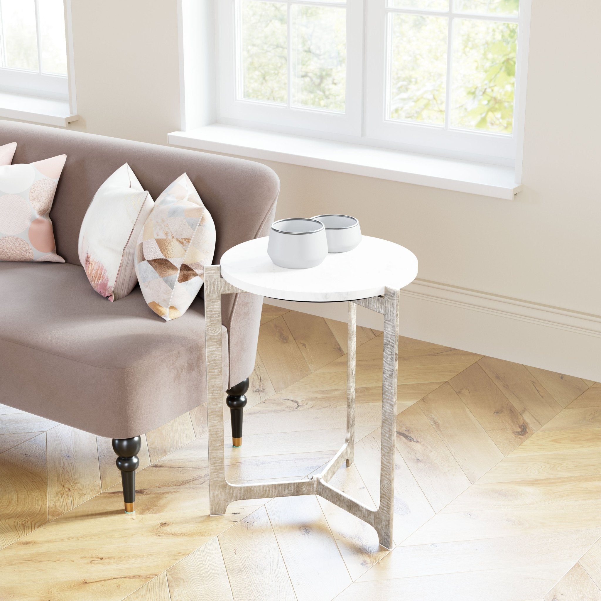 Barmas Side Table White & Silver - Cozy Roots Decor