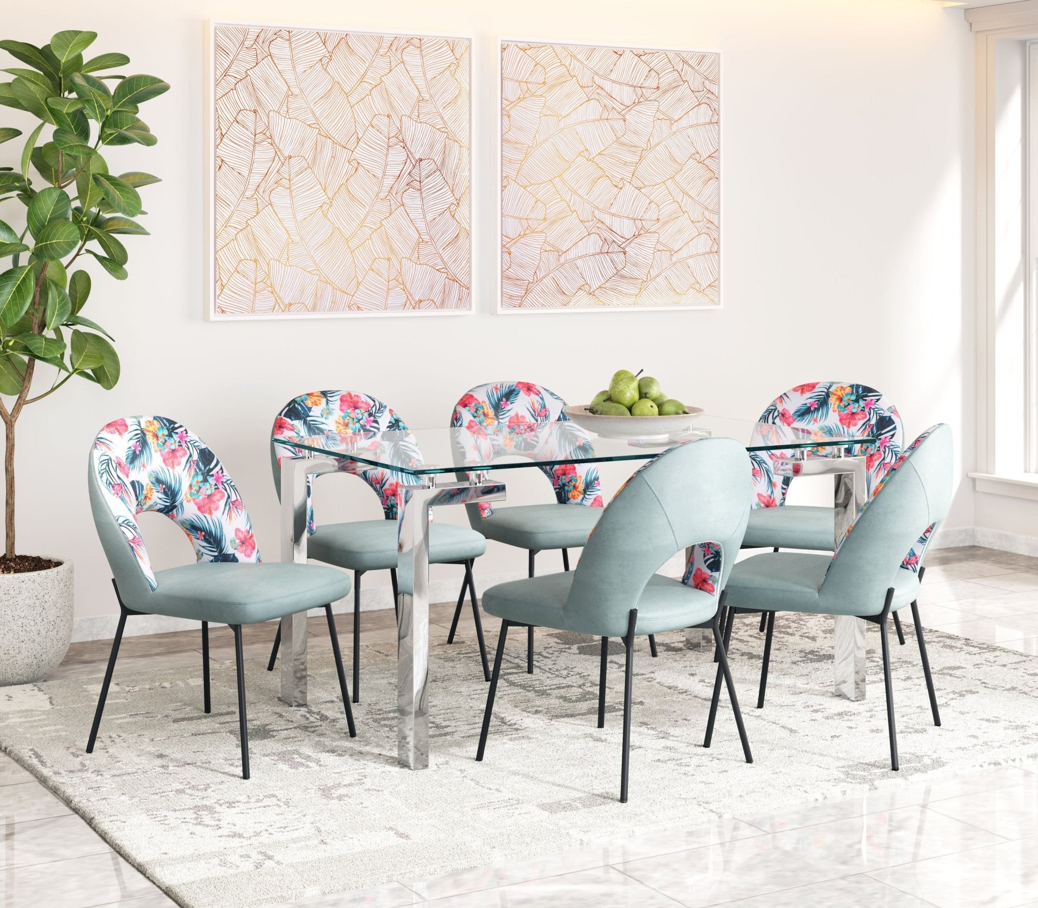 Bethpage Dining Chair (Set of 2) Multicolor Print & Green - Cozy Roots Decor