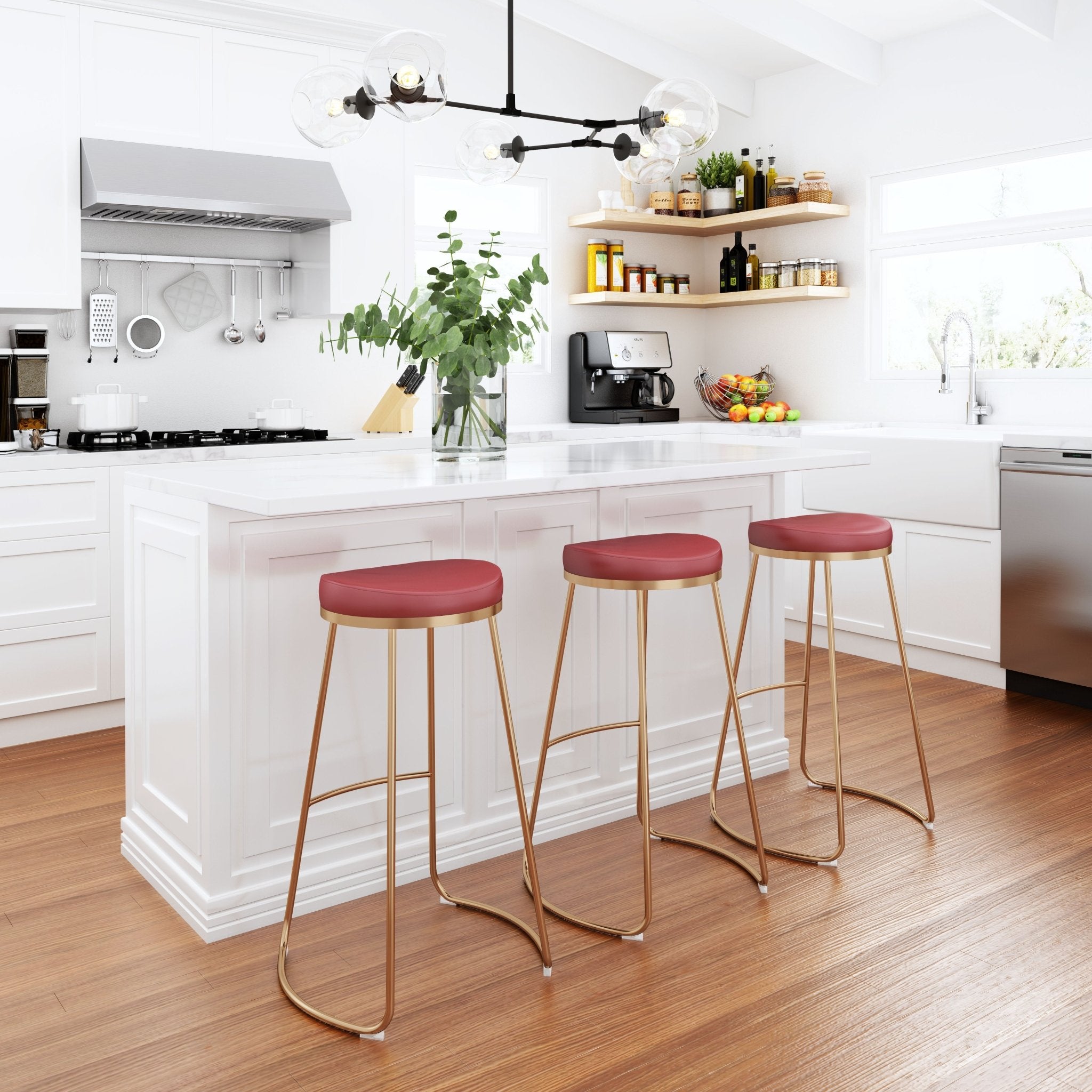 Bree Barstool (Set of 2) Burgundy & Gold - Cozy Roots Decor