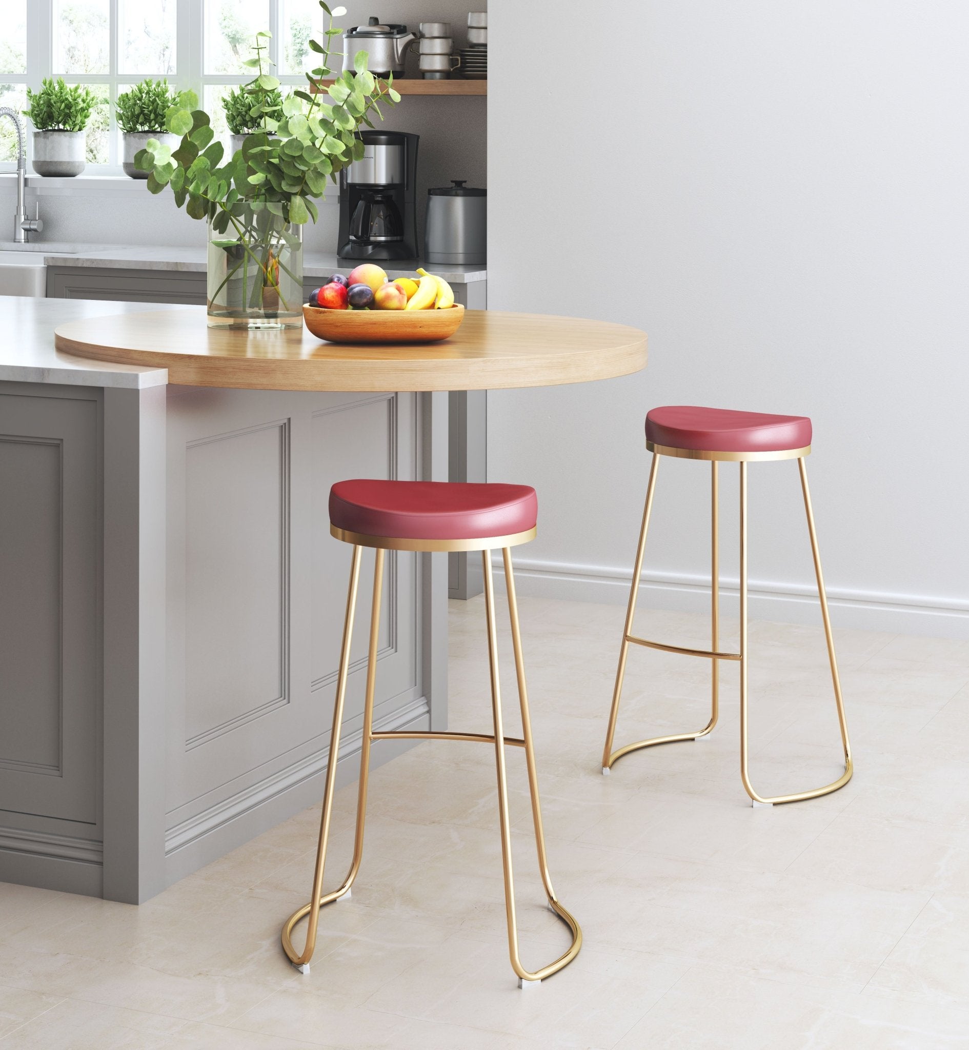 Bree Barstool (Set of 2) Burgundy & Gold - Cozy Roots Decor