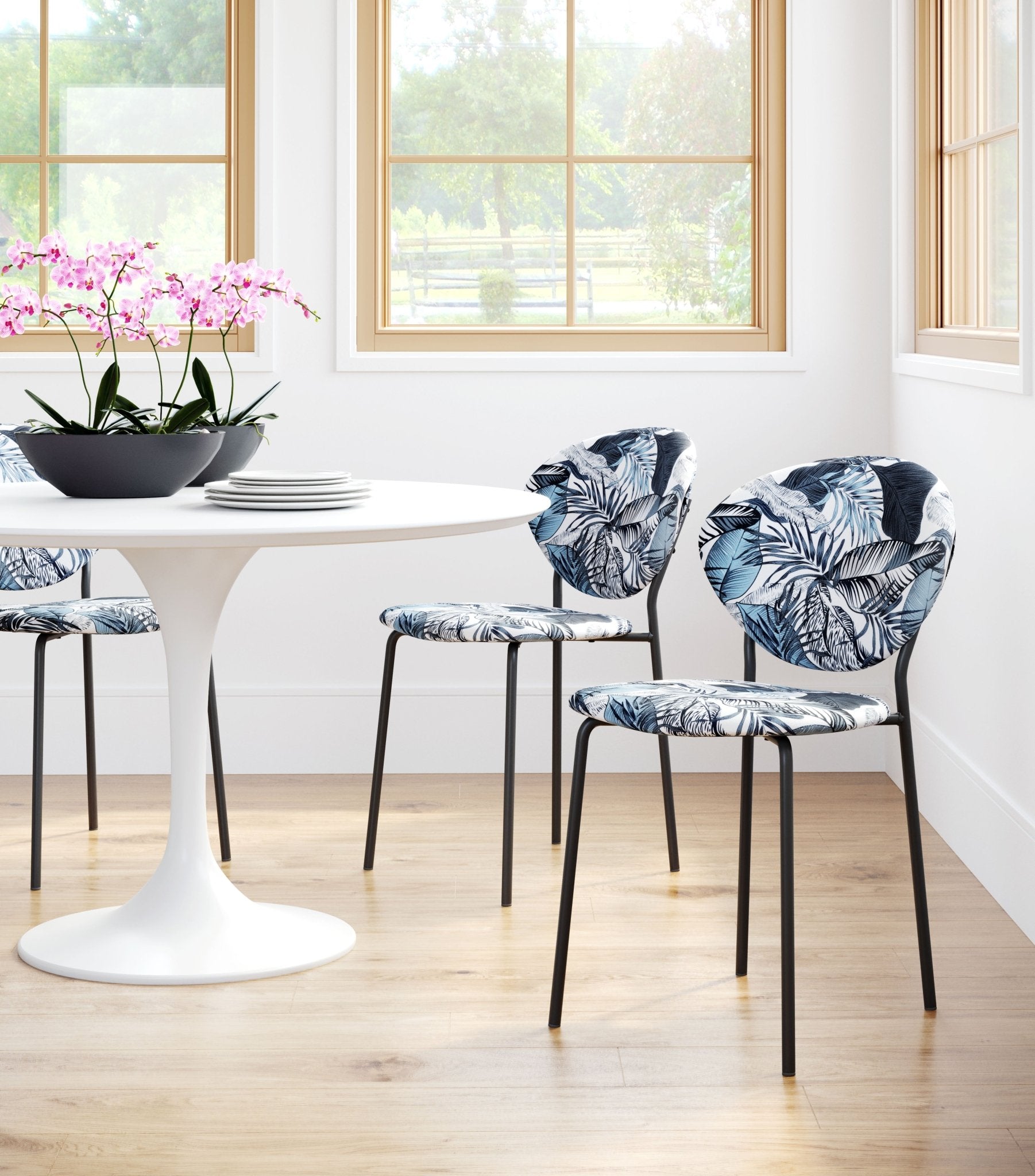 Clyde Dining Chair (Set of 2) Leaf Print & Black - Cozy Roots Decor
