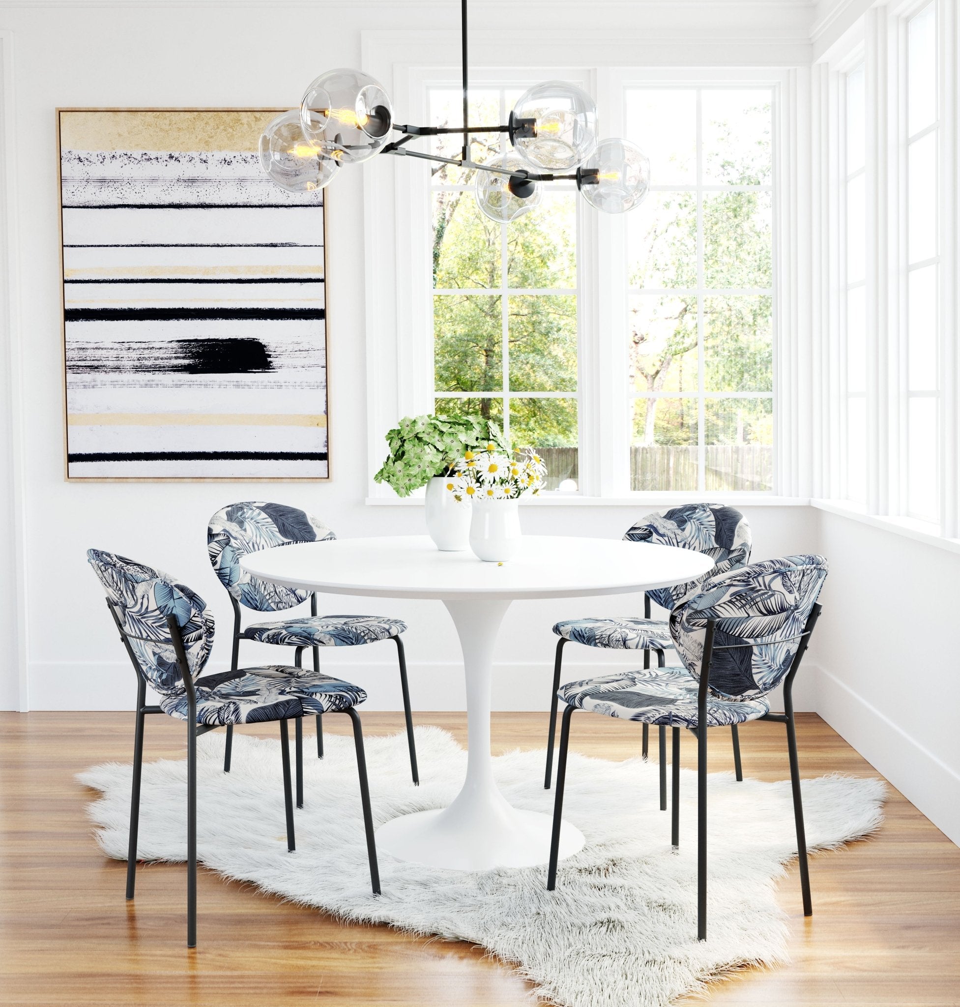 Clyde Dining Chair (Set of 2) Leaf Print & Black - Cozy Roots Decor