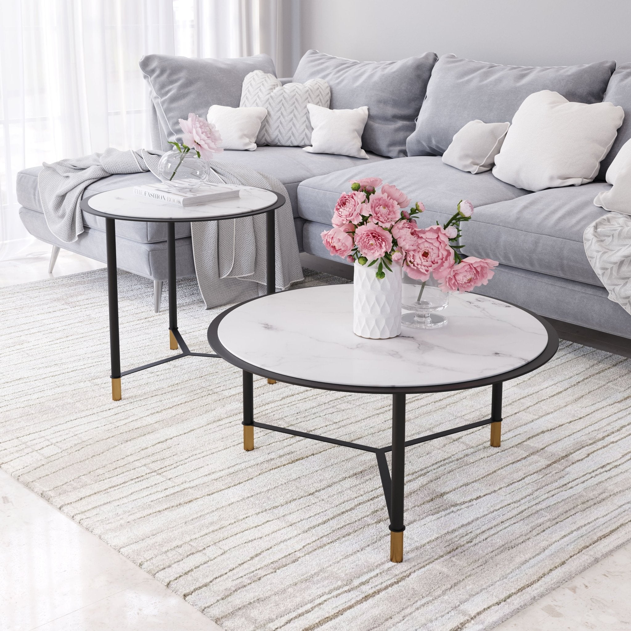 Davis Coffee Table Set (2 - Piece) White & Black - Cozy Roots Decor