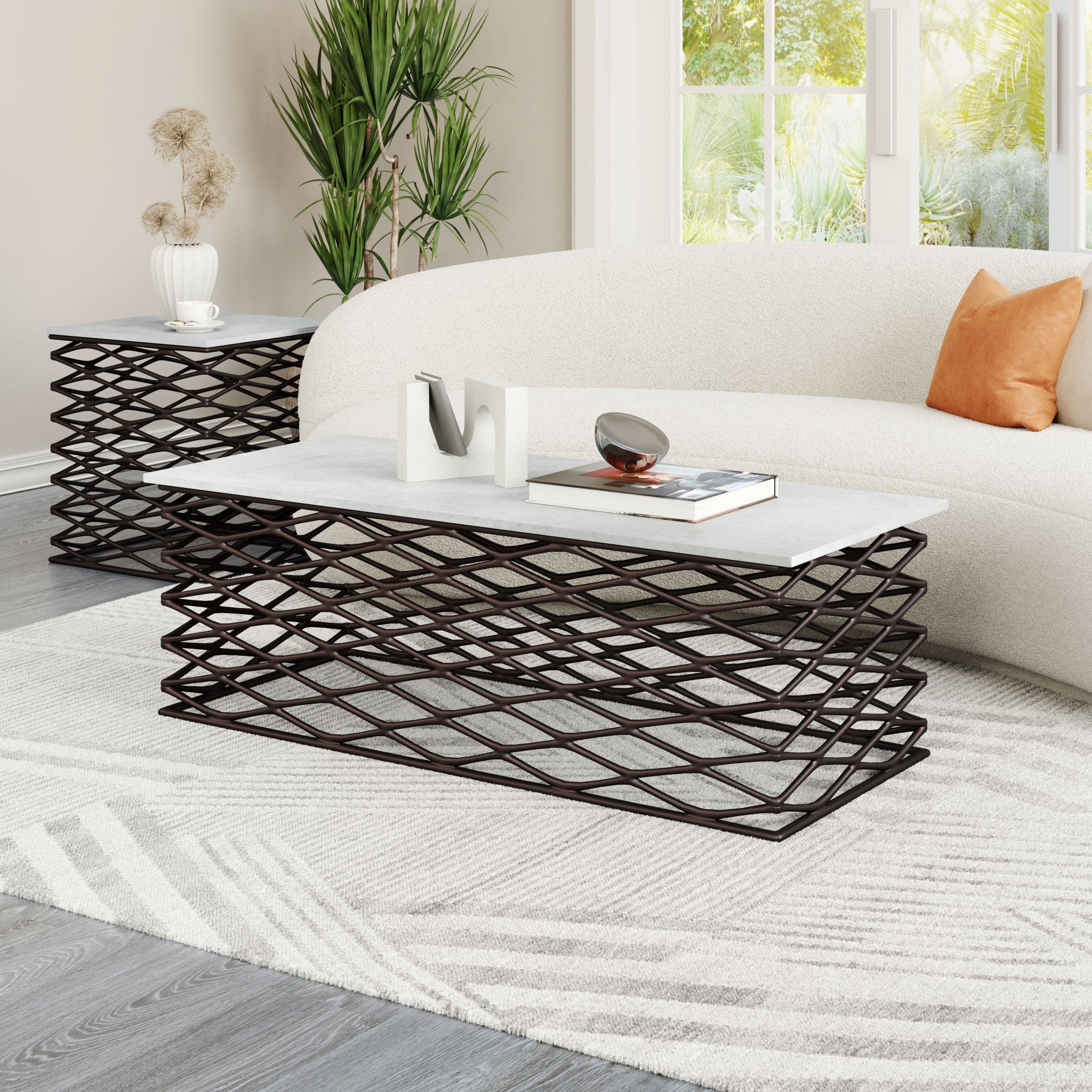 Duchess Coffee Table White & Antique Bronze - Cozy Roots Decor