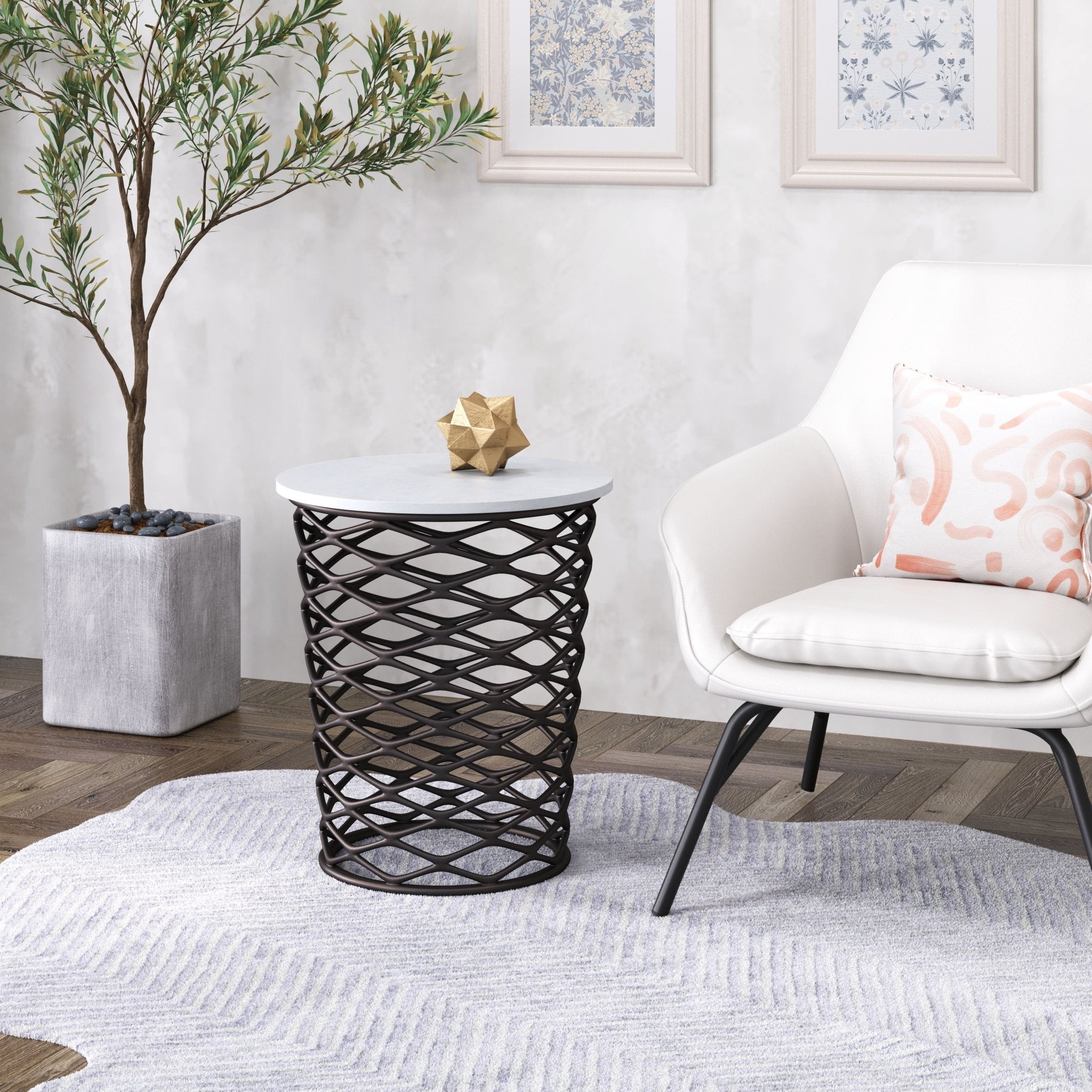 King Side Table White & Antique Bronze - Cozy Roots Decor