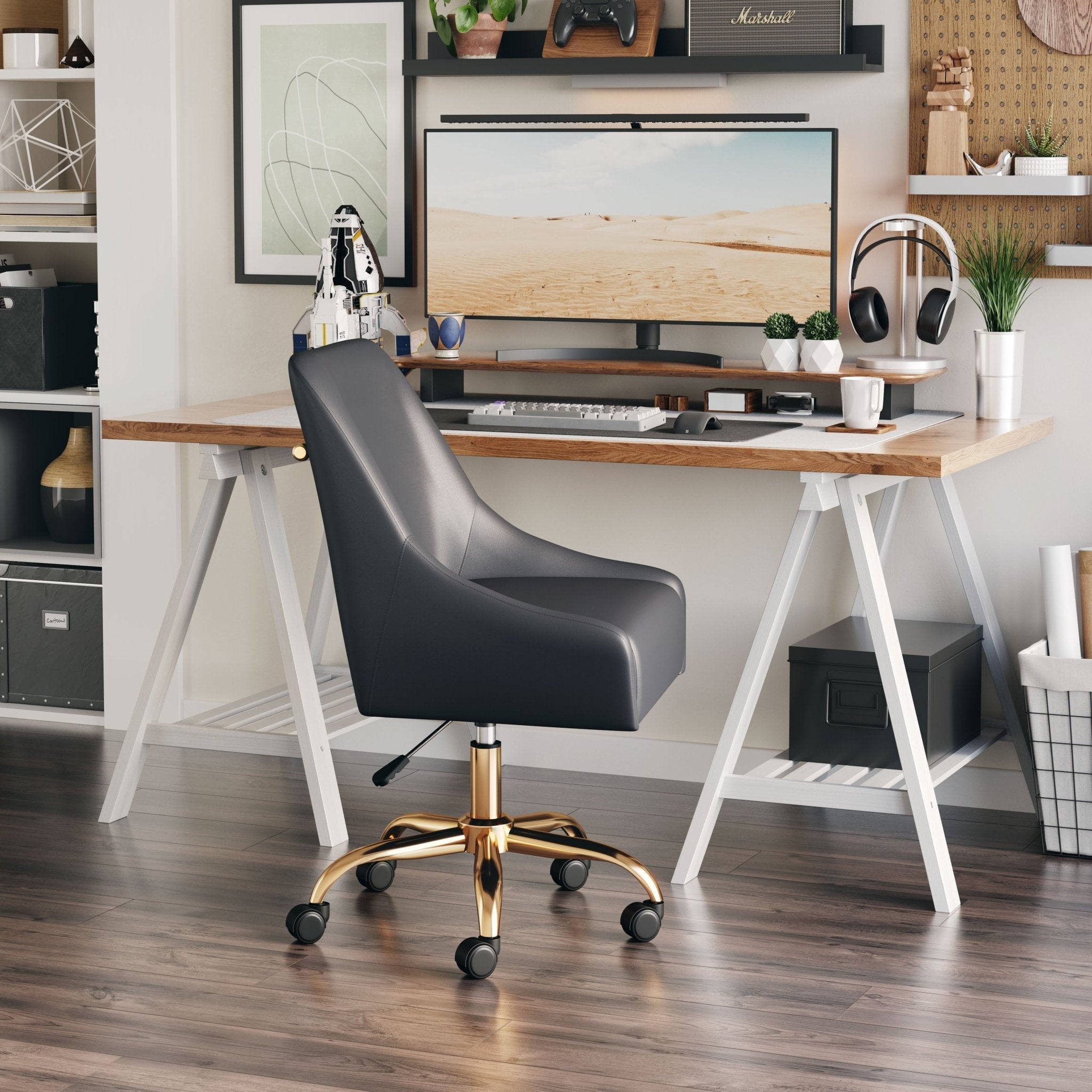 Madelaine Office Chair Gray & Gold - Cozy Roots Decor