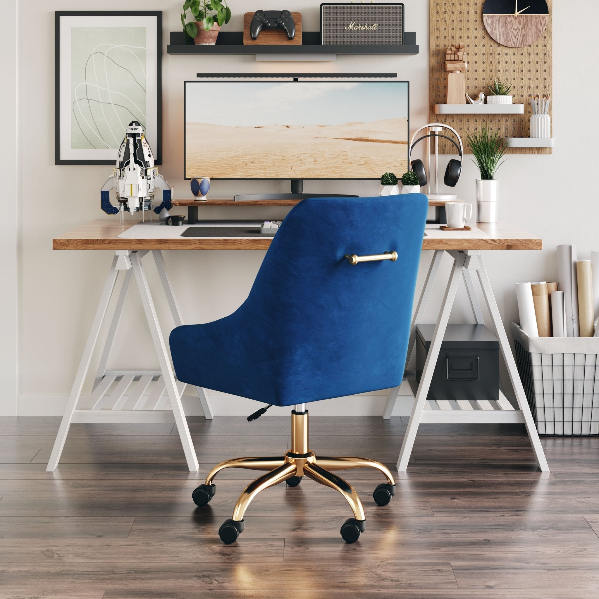 Madelaine Office Chair Navy Blue & Gold - Cozy Roots Decor