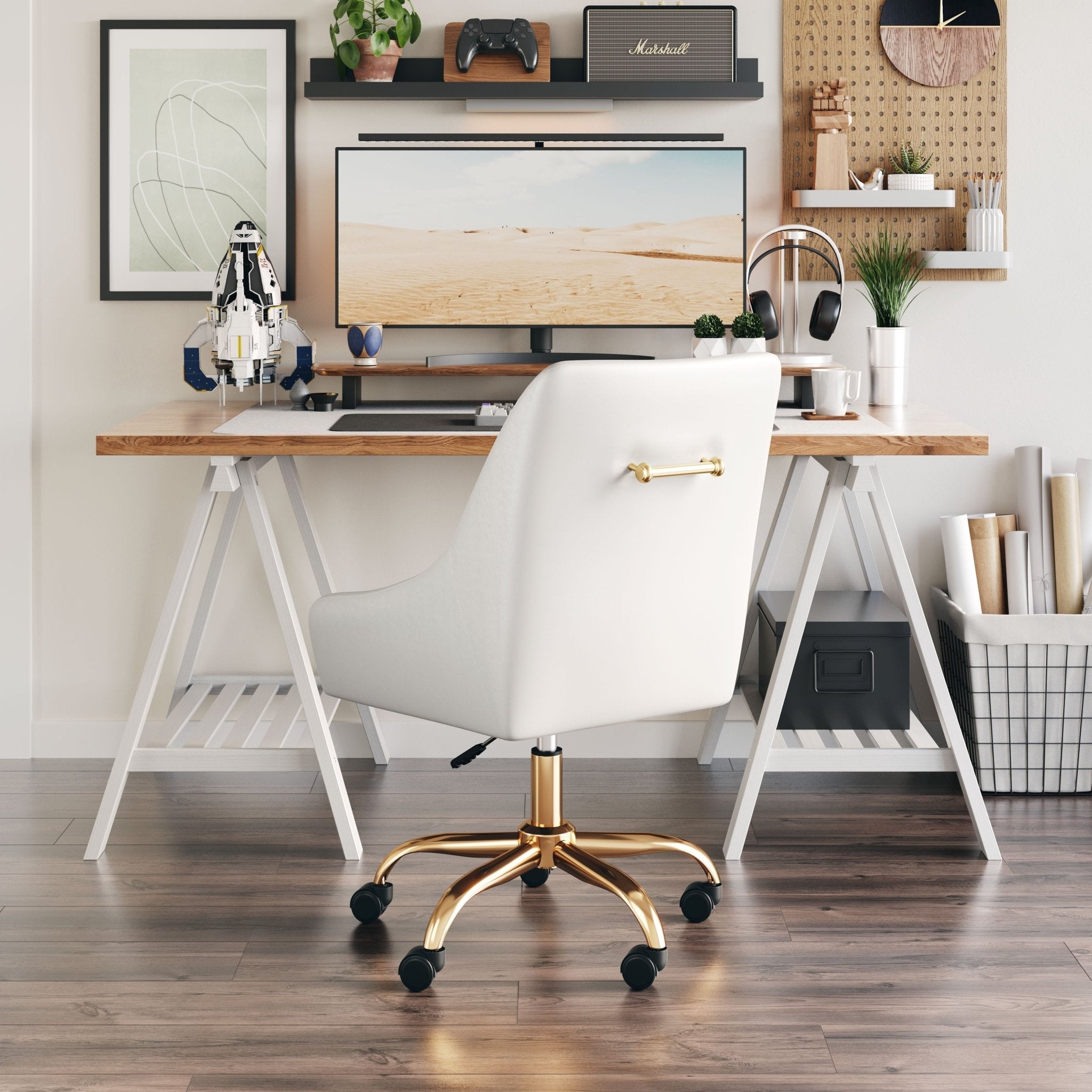 Madelaine Office Chair White & Gold - Cozy Roots Decor