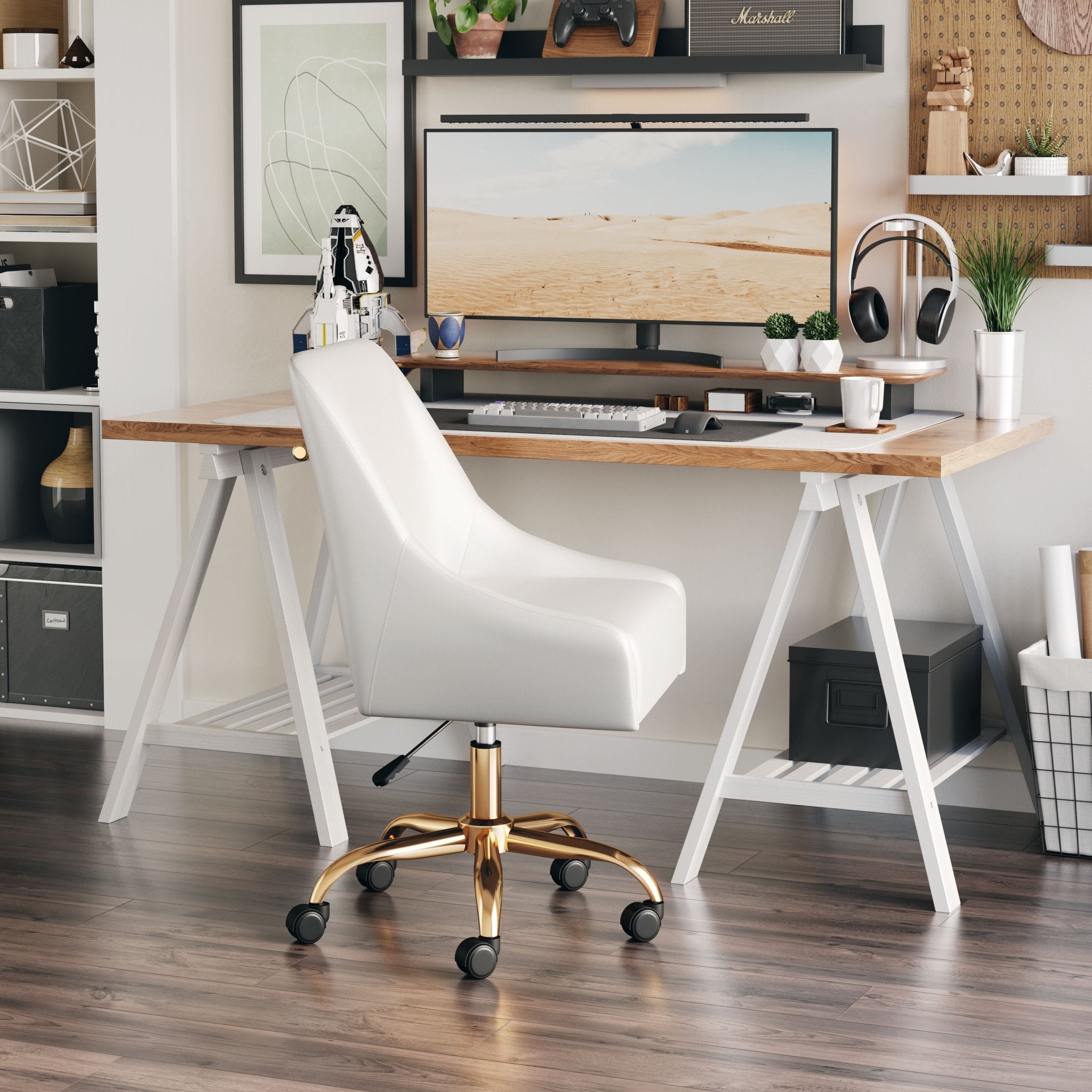 Madelaine Office Chair White & Gold - Cozy Roots Decor