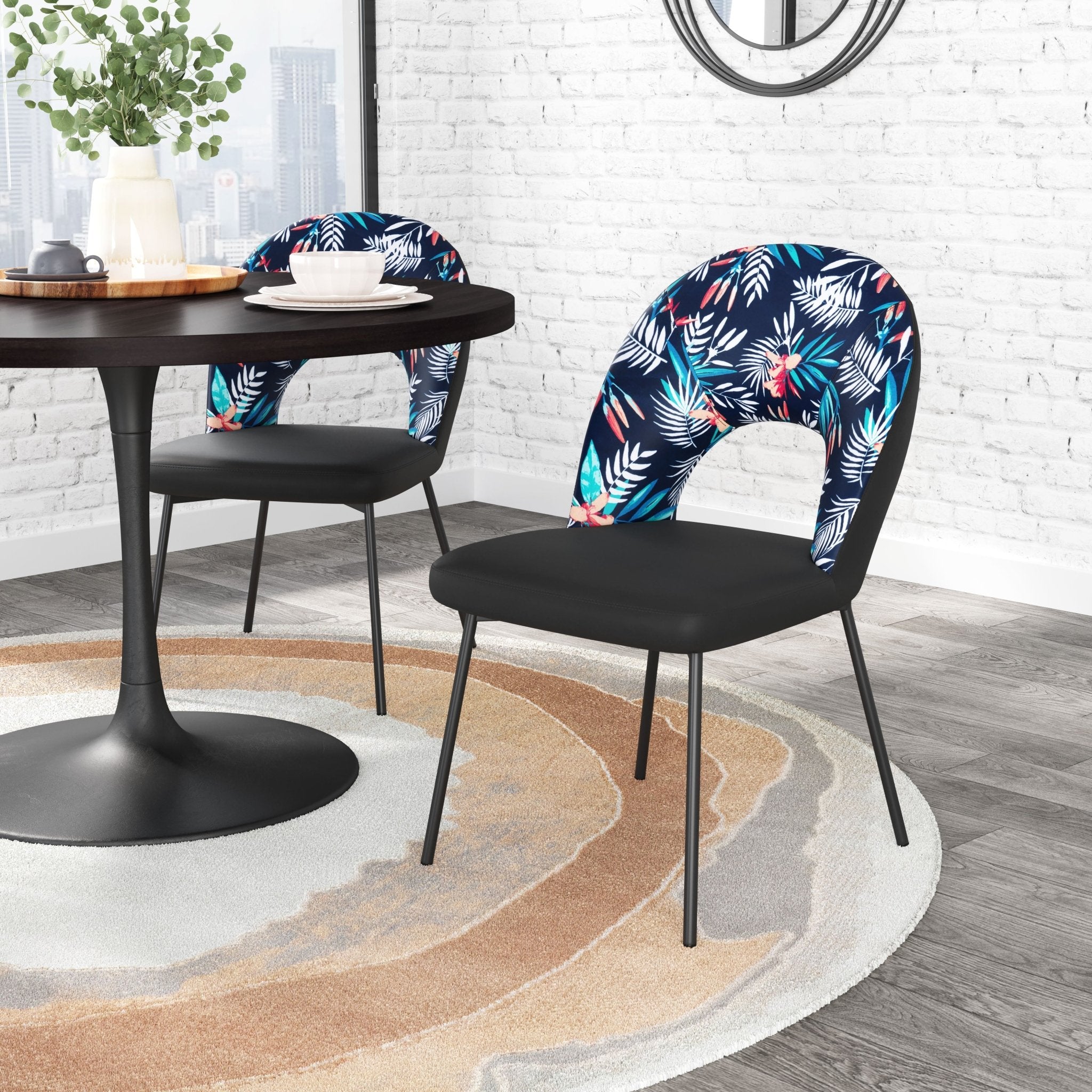 Merion Dining Chair (Set of 2) Multicolor Print & Black - Cozy Roots Decor