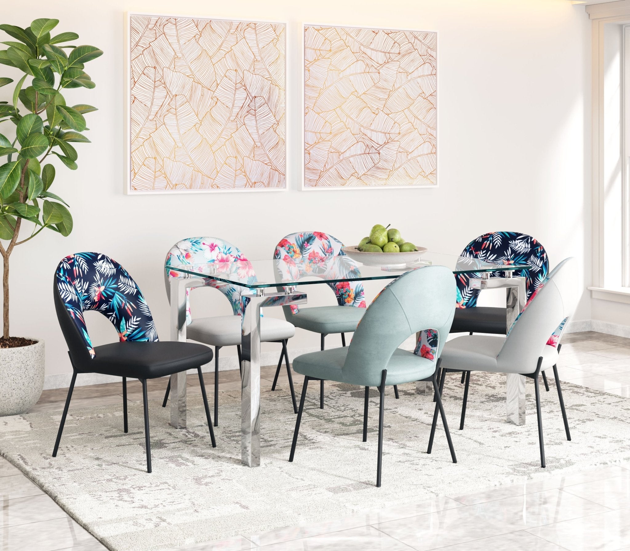 Merion Dining Chair (Set of 2) Multicolor Print & Black - Cozy Roots Decor