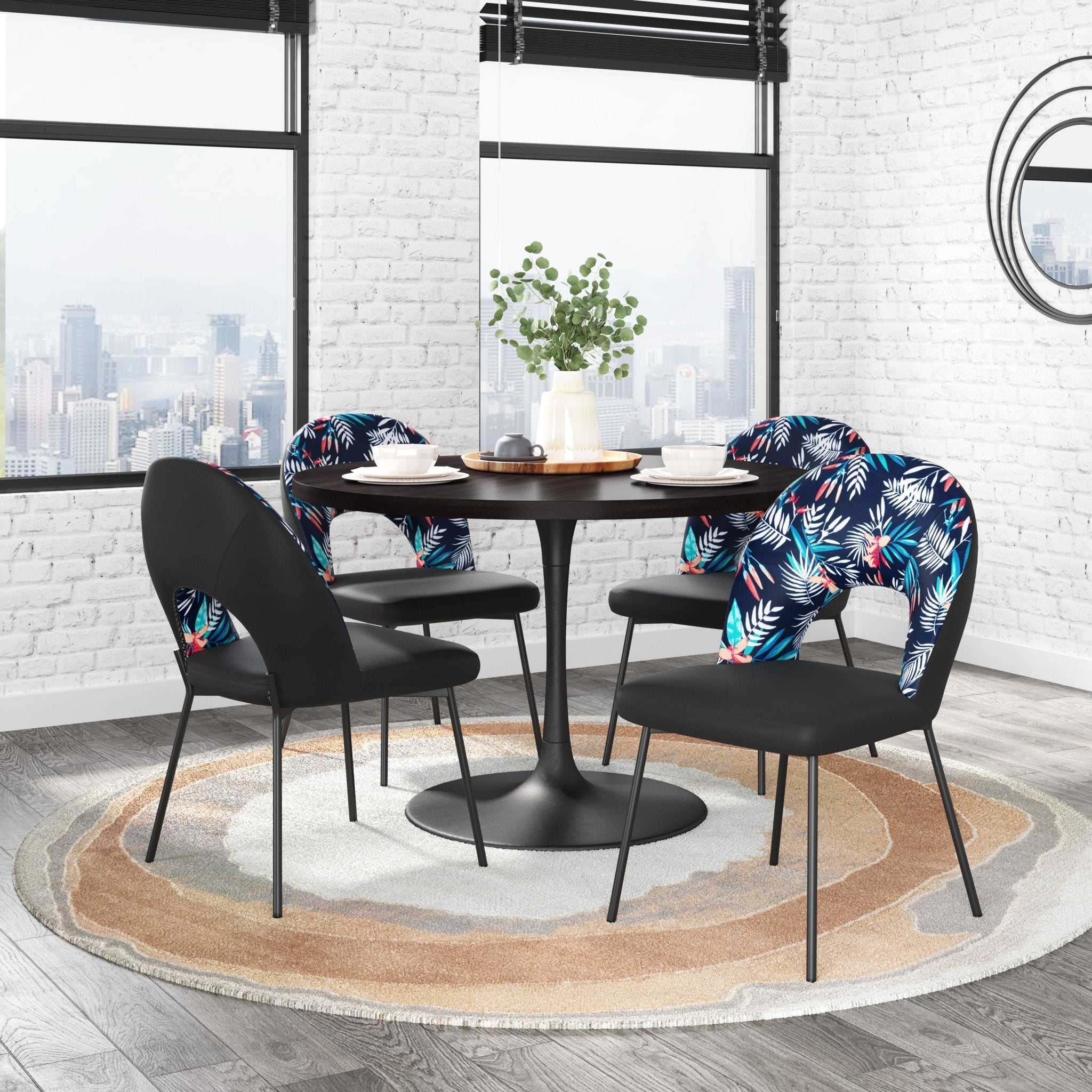 Merion Dining Chair (Set of 2) Multicolor Print & Black - Cozy Roots Decor