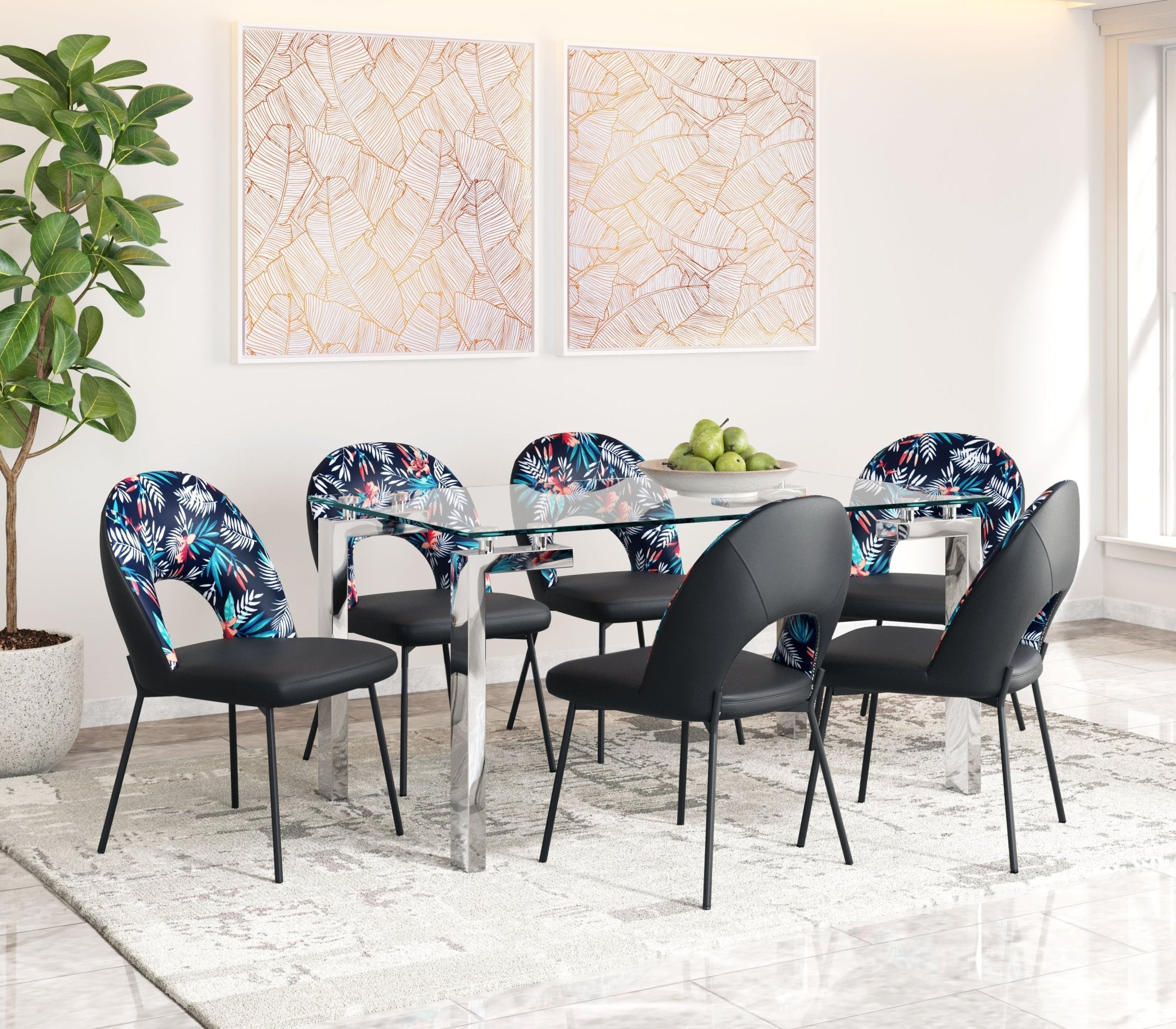 Merion Dining Chair (Set of 2) Multicolor Print & Black - Cozy Roots Decor