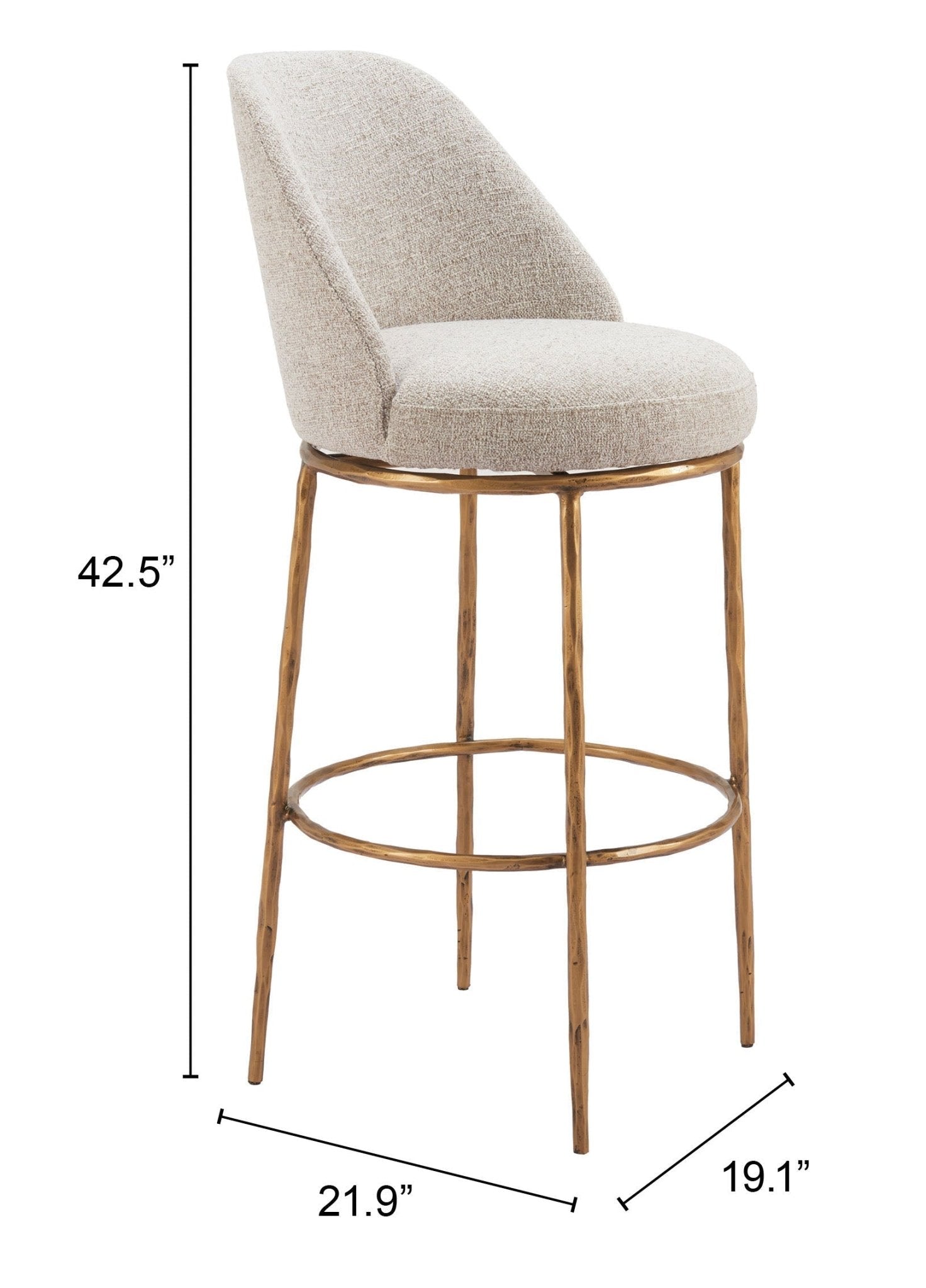 Nordhavn Swivel Barstool Beige & Gold - Cozy Roots Decor