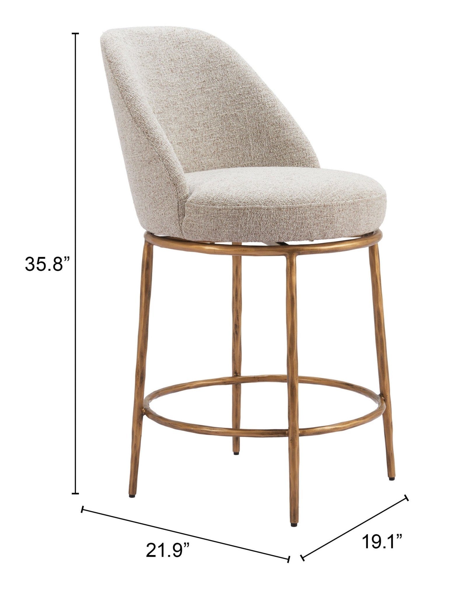 Nordhavn Swivel Counter Stool Beige & Gold - Cozy Roots Decor