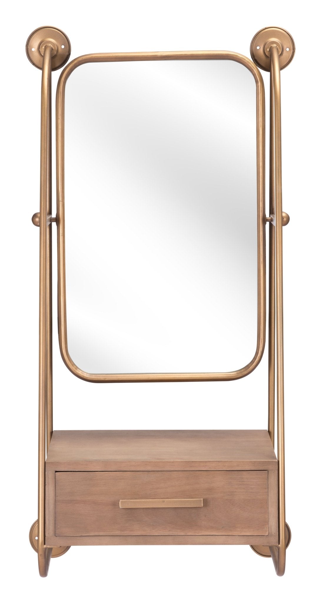 Peralta Mirror Shelf Brass & Brown - Cozy Roots Decor