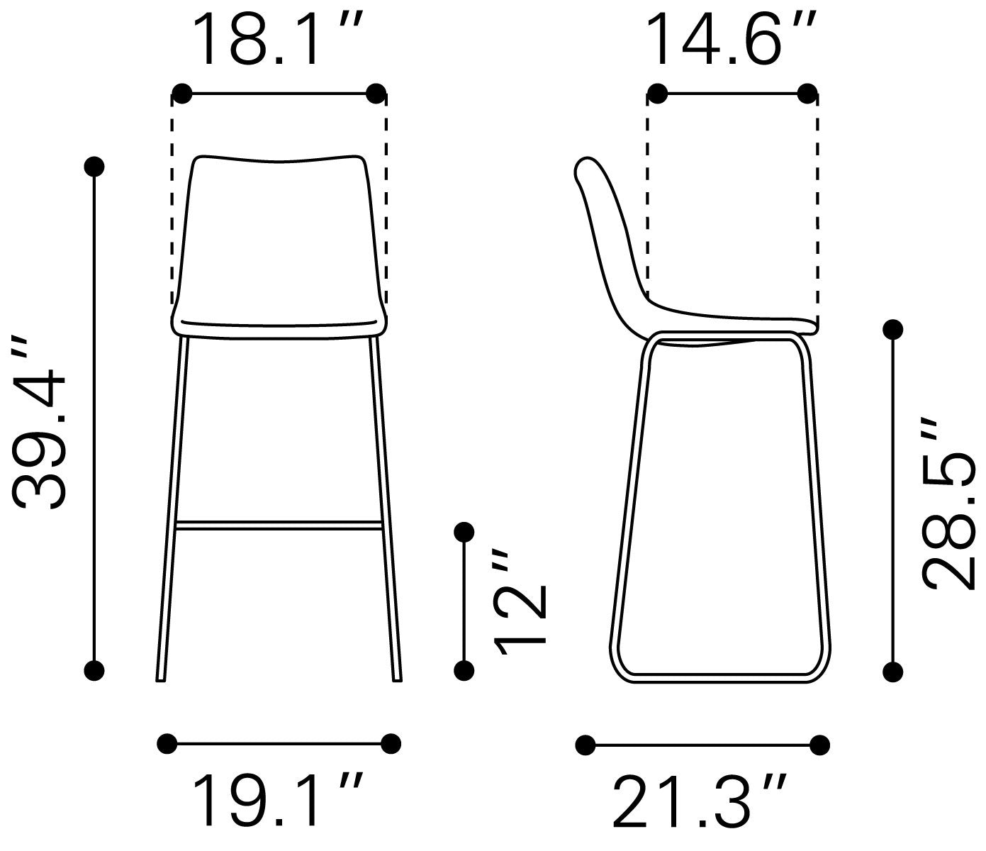 Smart Barstool (Set of 2) Charcoal - Cozy Roots Decor
