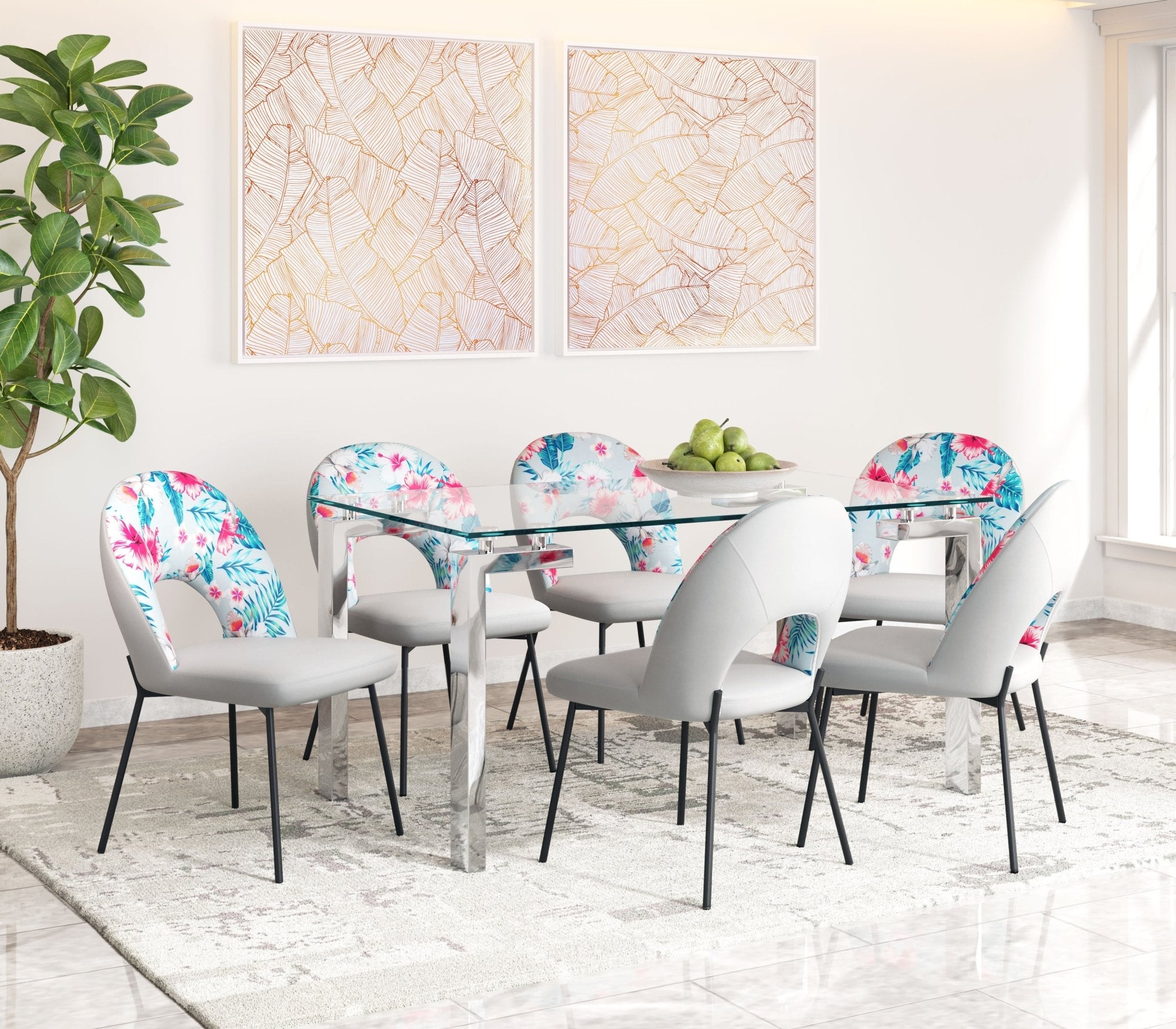 Torrey Dining Chair (Set of 2) Multicolor Print & Gray - Cozy Roots Decor