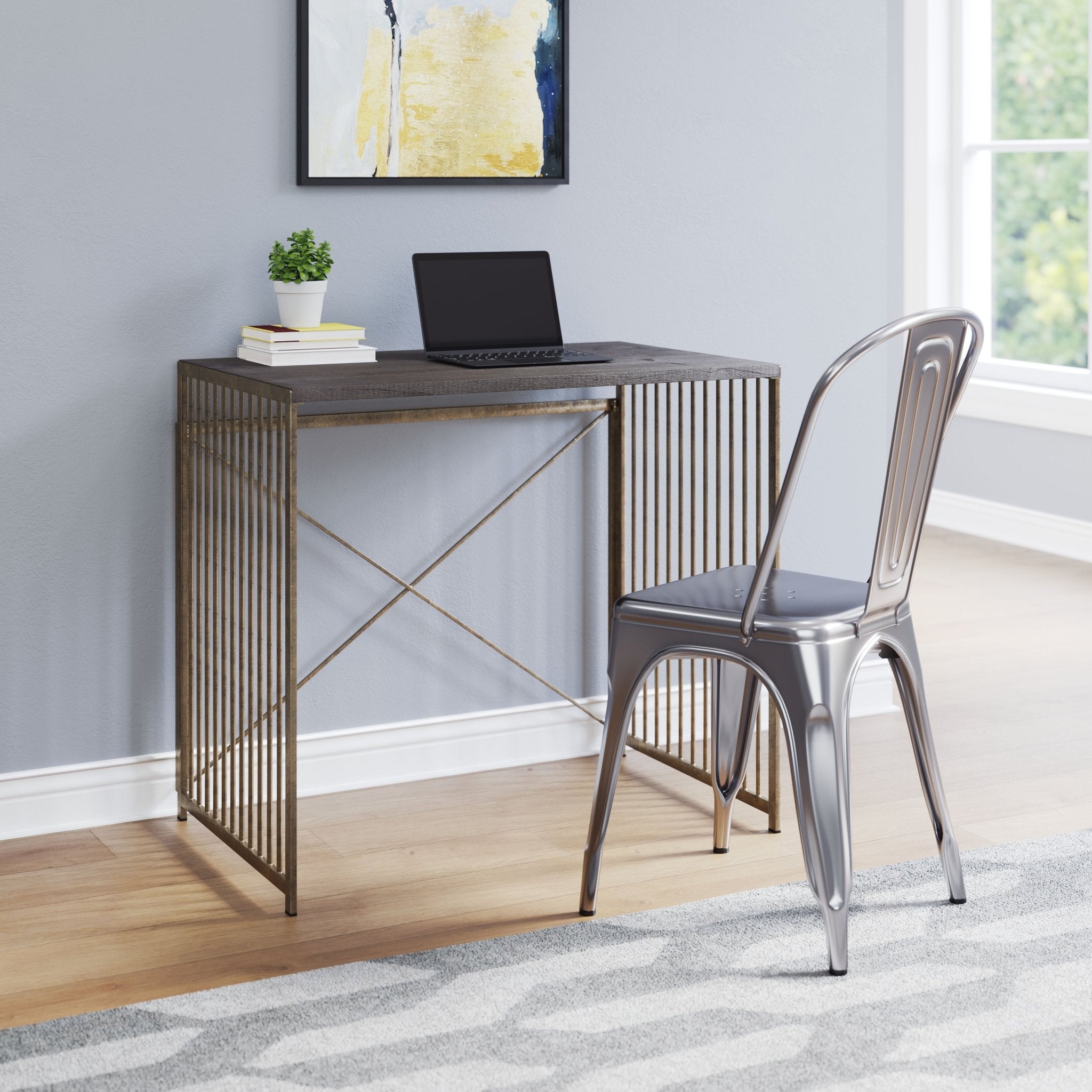 Zemo Desk Gray & Antique Bronze - Cozy Roots Decor